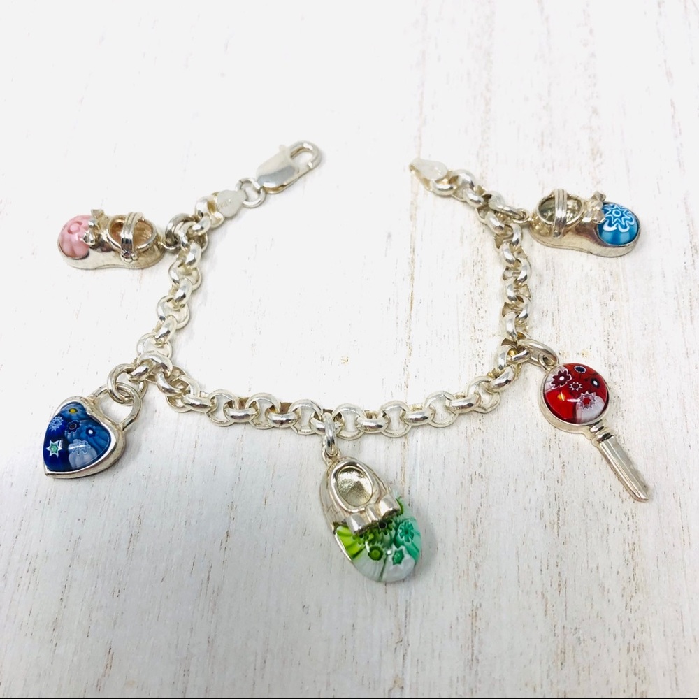 Alan K Millefiori Murano Sterling silver charm bracelet, rare - Picture 2 of 13